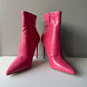 Steve Madden Pink Croc-Embossed Stiletto Ankle Boots